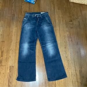 Diesel flare wide leg, low-rise jeans.